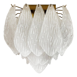 Murano Ceiling Lamp in Frosted Carved Glass Leaves, 1980s