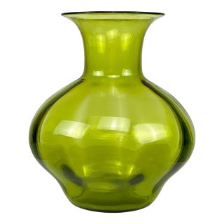 Mid-Century Large Light Green Art Glass Bulbous Vase For Sale