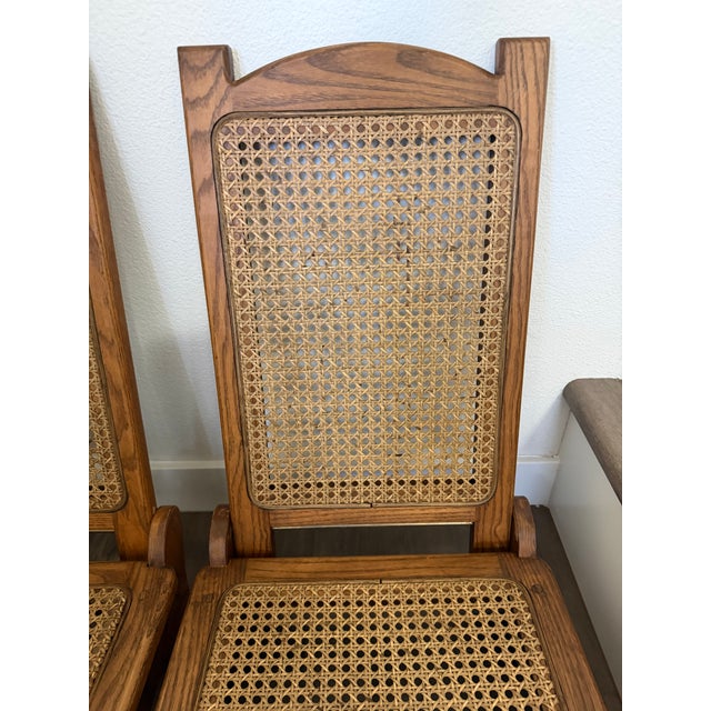 Pair of Antique Oak/Cane Canoe Folding Chairs Circa 1920s For Sale - Image 10 of 16