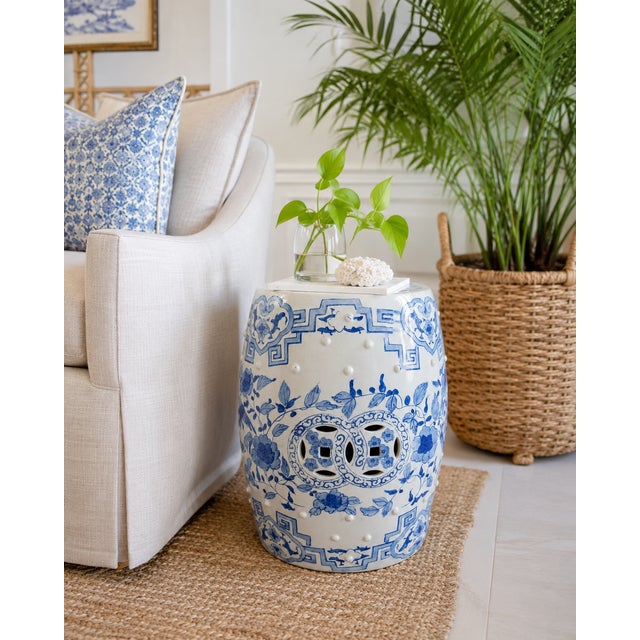Blue And White Chinoiserie Ceramic Garden Stool Kindly note photo number two (2) is a digital rendering created for...
