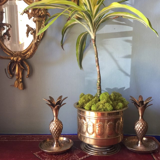 Mid-Century Modern Brass Pineapple Trio of Planter and Candleholders - Set of 3 For Sale - Image 3 of 11