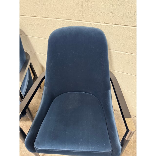 Navy Blue Modern Navy Blue Velvet Slope Lounge Chairs - A Pair For Sale - Image 8 of 9