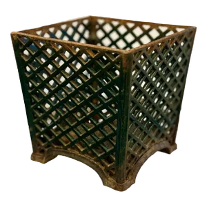 Antique Cast Iron Lattice Patterned Jardiniere / Cachepot / Planter