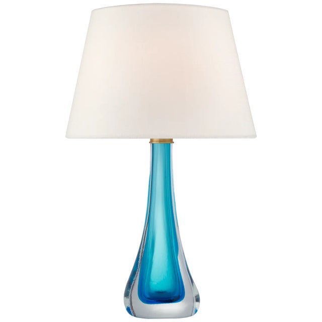 Modern Julie Neill for Visual Comfort Signature Christa Large Table Lamp in Cerulean Blue Glass with Linen Shade For Sale - Image 3 of 7