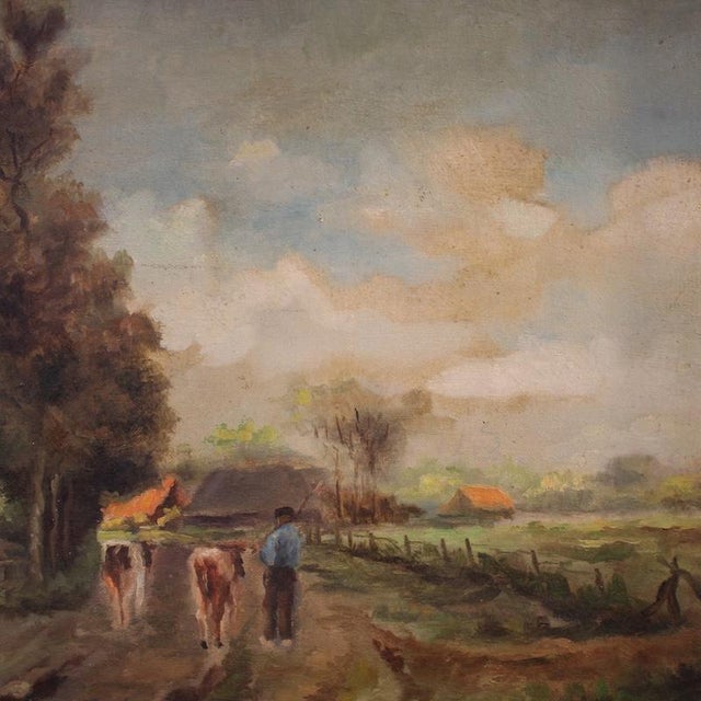 Flemish Artist, Bucolic Landscape Painting, 1950, Oil on Canvas For Sale - Image 4 of 13