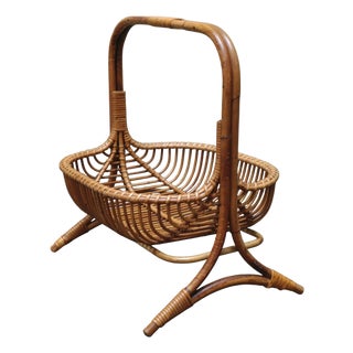Rattan Basket Magazine Rack, Italy, 1960s For Sale