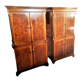 Late 20th Century Restored Drexel Heritage Burled Mahogany Armoires 'Made Expressly for the Ritz-Carlton Hotel' - a Pair For Sale