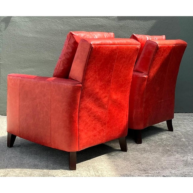 Red Vintage Bassett Red Leather “Austin” Club Chairs - A Pair For Sale - Image 8 of 12