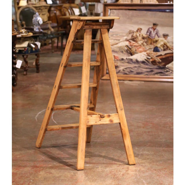 Tan 19th Century French Rustic Pine Folding Six-Step Ladder For Sale - Image 8 of 8
