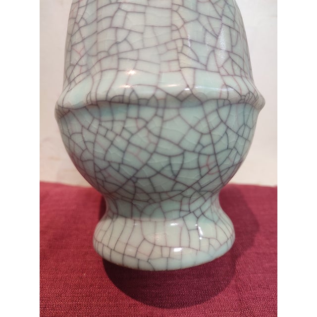 Chinese Ceramic Vase Guan Ware Crackle Glaze Celadon Vase For Sale - Image 11 of 11