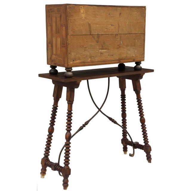 Antique European Baroque Period Spanish Italian Bargueño Table Cabinet on Stand For Sale - Image 14 of 18