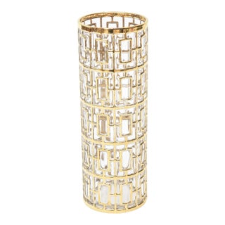Vintage Imperial Glass 22 Carat Gold Plated Greek Key Overlay Over Vase or Martini Shaker, 1960's For Sale