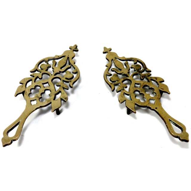 Original Matched Pair of Large Antique Solid Cast Brass Trivets Circa Mid 19th Century For Sale - Image 13 of 13