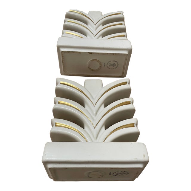 Pair of Vintage Cream Geneva Porcelain-Art Deco Pottery-MCM Candle HOLDERs For Sale