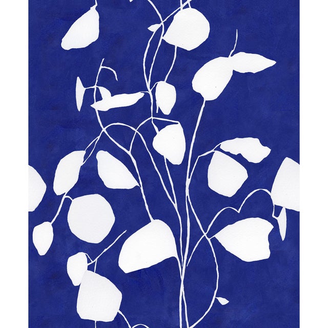 Contemporary Money Plant Wallpaper by Susan Hable in Indigo For Sale - Image 3 of 3
