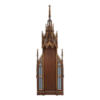 Neo-Gothic French Polychrome and Gilt Wooden Church Steeple with Niche for Saint Statue, 1800s For Sale