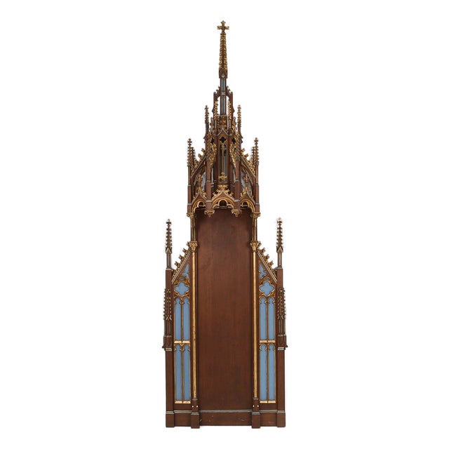 Neo-Gothic French Polychrome and Gilt Wooden Church Steeple with Niche for Saint Statue, 1800s For Sale