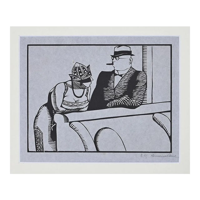 Hermann-Paul, The Conversation, Woodcut, 1920s For Sale
