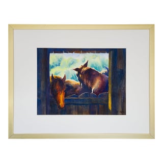 Horses Outside the Stable - Tomoko Parry, C. 1990s For Sale