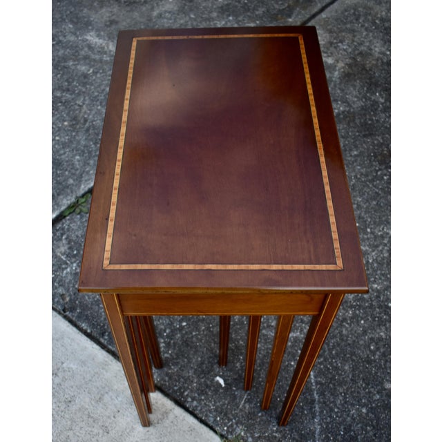 Wood Inlaid Mahogany Nesting Tables Vintage Set of 4 Stacking Tables For Sale - Image 7 of 18