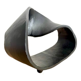 Mid Century Hand-Cast Metal Möbius Ring Sculpture, Brutalist Modern Style For Sale