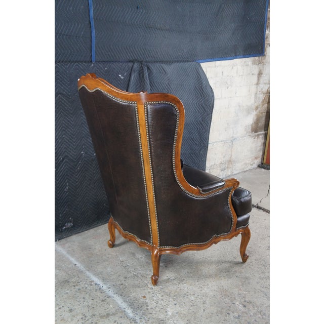 Late 20th Century Thomasville French Louis XV Wingback Bergere Faux Alligator Leather Armchair For Sale - Image 10 of 13