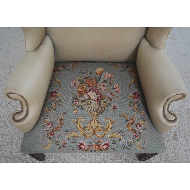 Antique Chippendale Mahogany Wing Chair W. Needlepoint For Sale - Image 10 of 18