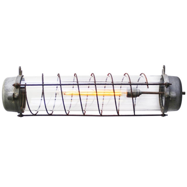 Vintage Industrial Gray Cast Metal Clear Glass Pendant Lights For Sale - Image 4 of 7