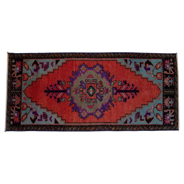 a Vintage Turkish Small yastik rug, perfect for entryway, bath or in front of the kitchen sink. Dimension: 19" x 42" or 1...