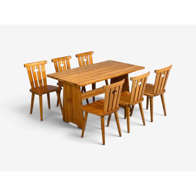 Göran Malmvall, Dining Table and Six Chairs, Pine, Sweden, 1970s For Sale - Image 4 of 13