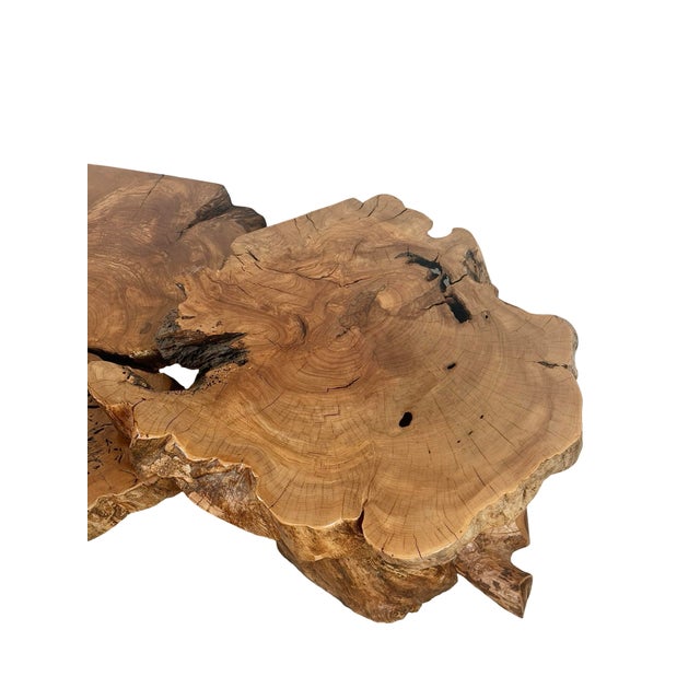 Vintage Organic Modern Two-Tier Live Edge Wood Coffee Table For Sale - Image 4 of 18