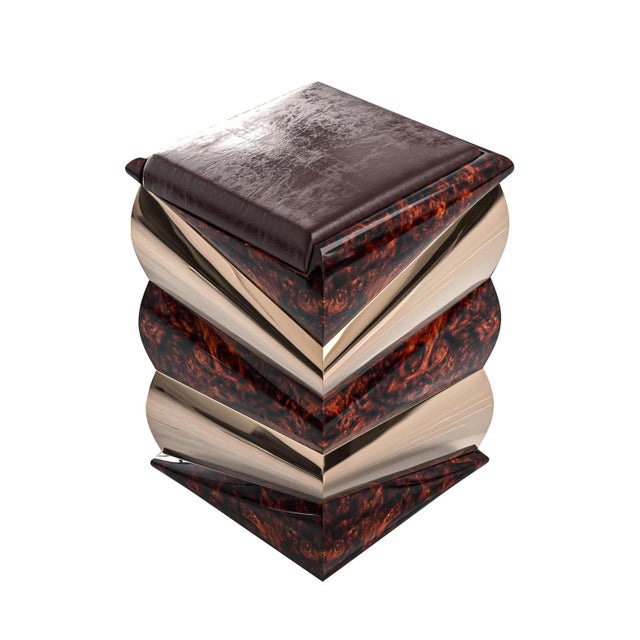 "Riccio" Bar Stool With Bronze and Burl Walnut, Hand Crafted For Sale - Image 4 of 9