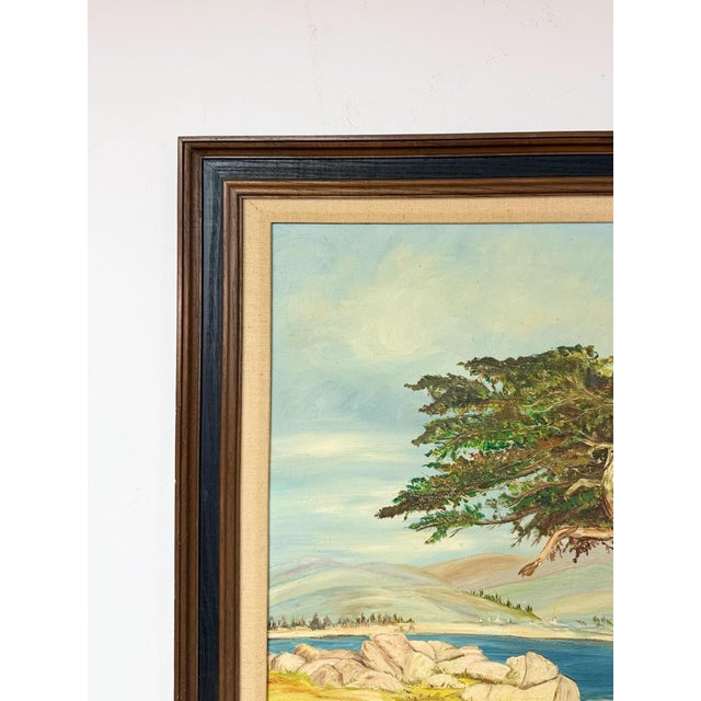 Vintage Oil Painting Coastal Landscape Gnarled Tree Seascape Signed Framed For Sale In Tampa - Image 6 of 9