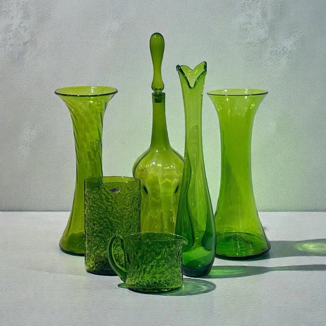 Green Blenko Olive Green 20” Optic Swirl Floor Vase 6928 For Sale - Image 8 of 8