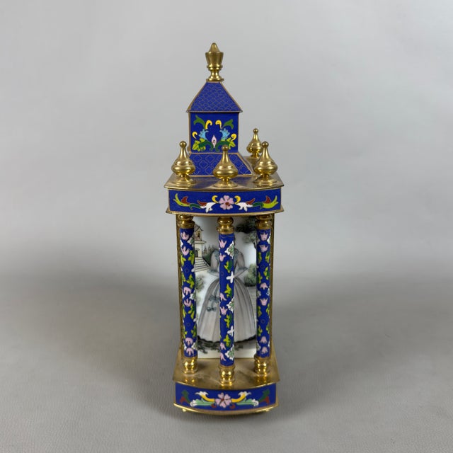 20th Century Pagoda Mechanical Table Clock with Cloisonné Enamels and Gilded Metal For Sale - Image 3 of 11