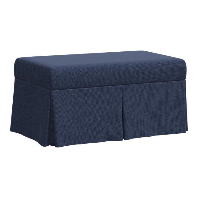 Red from Scalamandre crafted by Cloth & Company Norwalk Storage Bench, Navy Blue Solid Linen For Sale