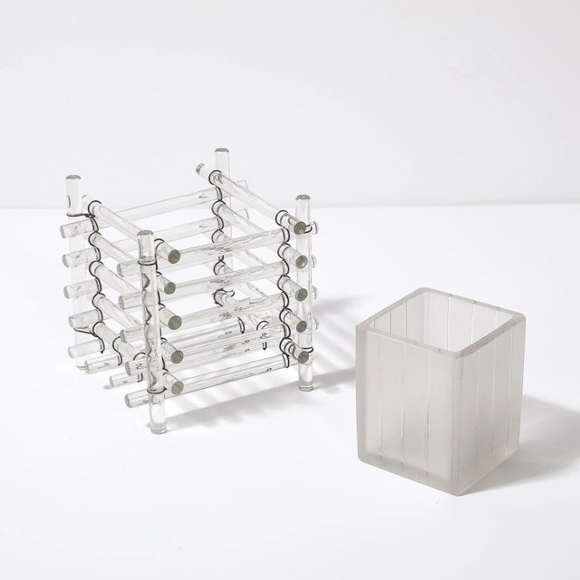 Art Deco Glass Rod & Frosted Square Glass Rod Cachepot For Sale - Image 15 of 18