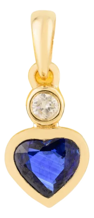 Elegant Heart-Shaped Blue Sapphire & Diamond Pendant in 18k Yellow Gold