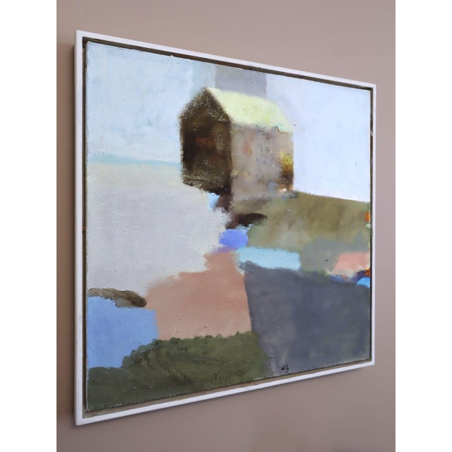 Mid-Century Modern 'House Above the Fields' Vintage Original Abstract Landscape Oil Painting, Framed For Sale - Image 4 of 14