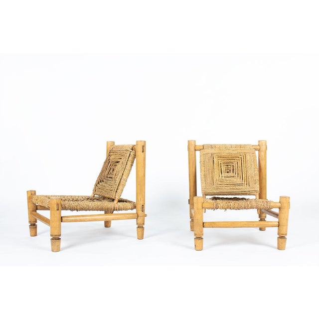 Lounge Chairs in Wood and Braided Rope by Audoux-Minet for Vibo Vesoul, France, 1950s, Set of 2 For Sale - Image 12 of 12
