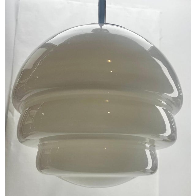 German Pendant Lamp with Opaline Shade and Chrome Fittings, 1950s For Sale - Image 13 of 17