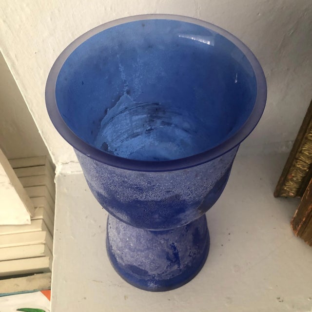 Blue 1980s Seguso Cobalto Corroso Scavo Glass Vase For Sale - Image 8 of 11