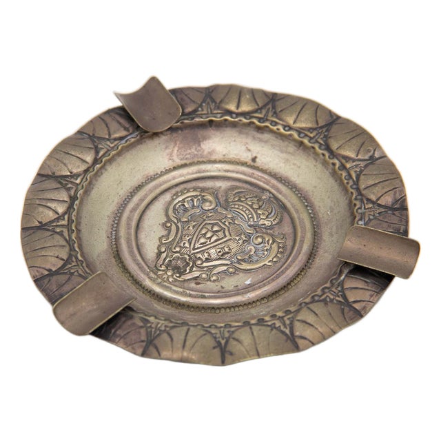 Circular Silver Ashtray with the Coat of Arms of Portugal For Sale