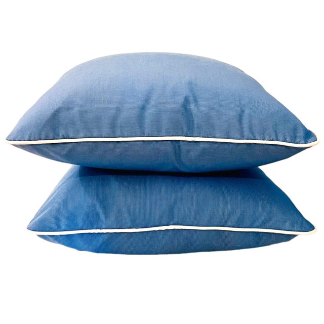 Blue Sunbrella Outdoor Pillows - Set of 2 For Sale - Image 4 of 5
