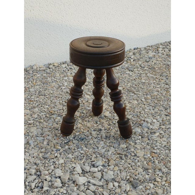 Antique Brutalist Stool in Turned Wood DLG by Charles Dudouyt, 1970s For Sale - Image 14 of 15