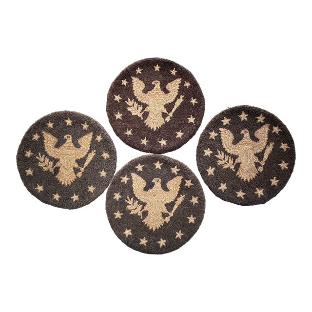 Early 20th C. Hand-Hooked Eagle Wool Chair Pads For Sale