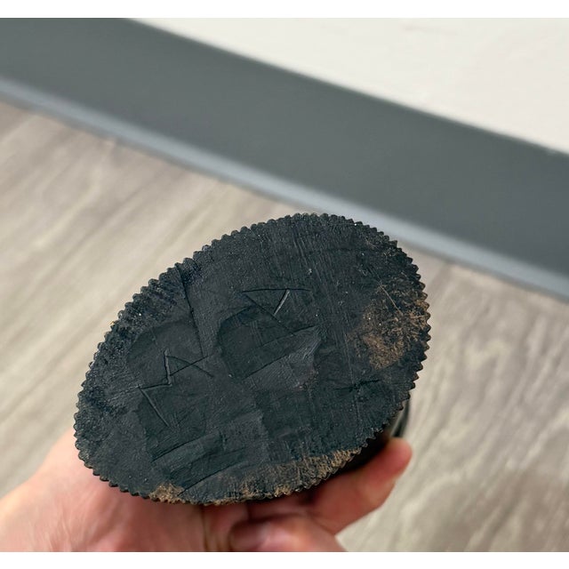 1960s Hand‑Carved Ebony Wood Bust on Ribbed Pedestal Base For Sale - Image 9 of 11