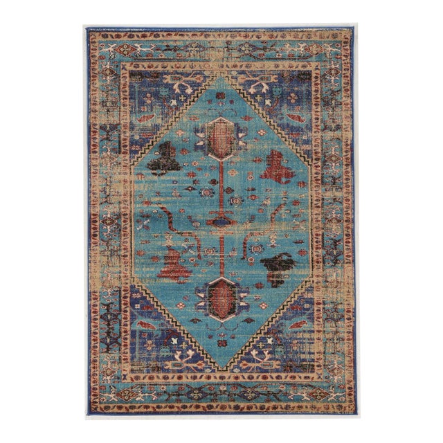 Vintage Style Blue / Beige Persian Rug For Sale