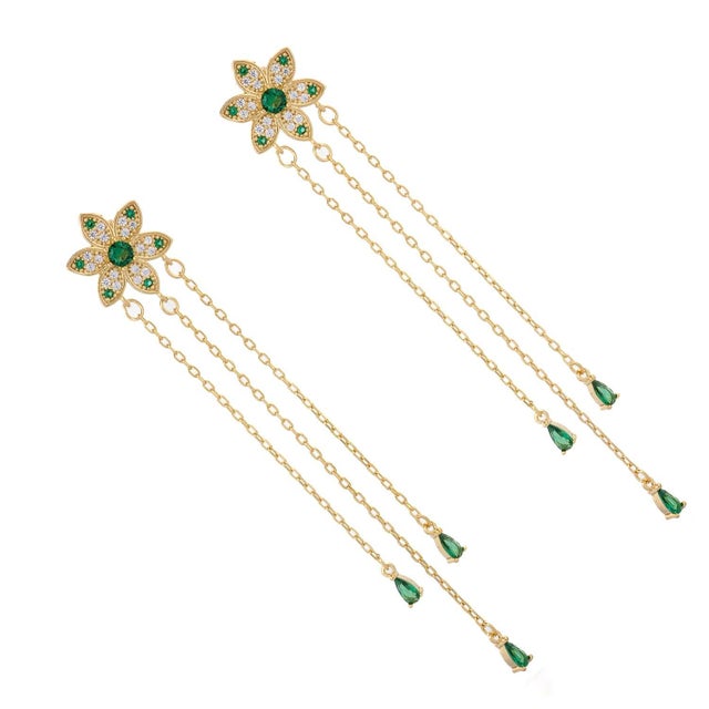 Contemporary Blossom Glow Emerald Drop Earrings, A Pair For Sale - Image 3 of 8