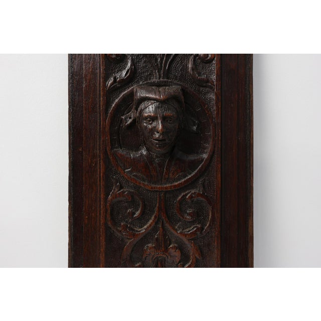 16th Century Flemish Renaissance Carved Oak Panel with Female Portrait Medallion For Sale - Image 3 of 11